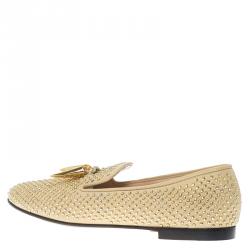 Pre Owned Giuseppe Zanotti Beige Studded Leather Lucia Shark Tooth Smoking Slippers Size 37