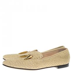 Pre Owned Giuseppe Zanotti Beige Studded Leather Lucia Shark Tooth Smoking Slippers Size 37