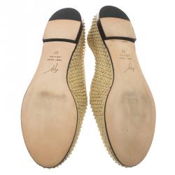 Pre Owned Giuseppe Zanotti Beige Studded Leather Lucia Shark Tooth Smoking Slippers Size 37