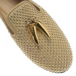 Pre Owned Giuseppe Zanotti Beige Studded Leather Lucia Shark Tooth Smoking Slippers Size 37