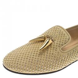 Pre Owned Giuseppe Zanotti Beige Studded Leather Lucia Shark Tooth Smoking Slippers Size 37