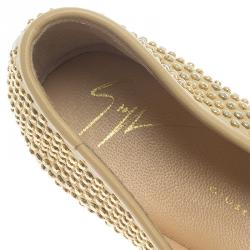 Pre Owned Giuseppe Zanotti Beige Studded Leather Lucia Shark Tooth Smoking Slippers Size 37