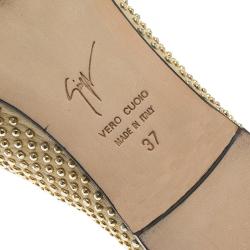 Pre Owned Giuseppe Zanotti Beige Studded Leather Lucia Shark Tooth Smoking Slippers Size 37