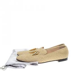 Pre Owned Giuseppe Zanotti Beige Studded Leather Lucia Shark Tooth Smoking Slippers Size 37