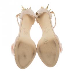 Pre Owned Giuseppe Zanotti Light Pink Suede and Fur Spiked Ankle Strap Sandals Size 39