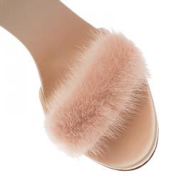 Pre Owned Giuseppe Zanotti Light Pink Suede and Fur Spiked Ankle Strap Sandals Size 39