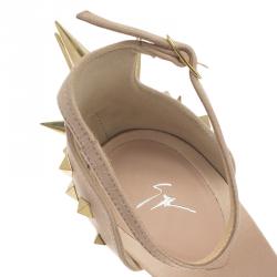 Pre Owned Giuseppe Zanotti Light Pink Suede and Fur Spiked Ankle Strap Sandals Size 39