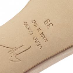 Pre Owned Giuseppe Zanotti Light Pink Suede and Fur Spiked Ankle Strap Sandals Size 39