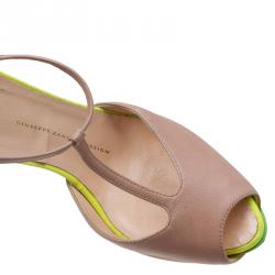 Pre Owned Giuseppe Zanotti Multicolor Leather and Glitter Fabric T Strap Platform Pumps Size 38