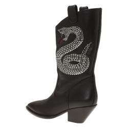 Pre Owned Giuseppe Zanotti Black Snake Embellished Leather Guns 55 Cowboy Boots Size 38.5