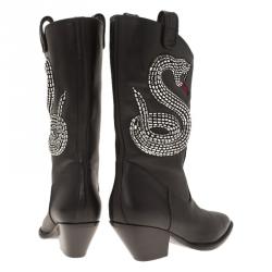 Pre Owned Giuseppe Zanotti Black Snake Embellished Leather Guns 55 Cowboy Boots Size 38.5