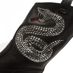 Pre Owned Giuseppe Zanotti Black Snake Embellished Leather Guns 55 Cowboy Boots Size 38.5