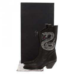 Pre Owned Giuseppe Zanotti Black Snake Embellished Leather Guns 55 Cowboy Boots Size 38.5