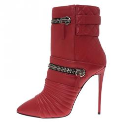 Pre Owned Giuseppe Zanotti Red Quilted Leather Olinda Boots Size 40