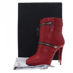 Pre Owned Giuseppe Zanotti Red Quilted Leather Olinda Boots Size 40