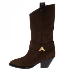 مملوكة مسبقًا حذاء بوت جوسبي زنوتي كاوبوي روكستد هرمى سويدي بنى مقاس 38.5