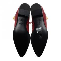 مملوكة مسبقًا Giuseppe Zanotti Red Leather Pyramid Stud Ankle Boots Size 41