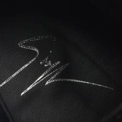 Pre Owned Giuseppe Zanotti Navy Blue Velvet and Black Leather Olinda Lace Up Ankle Boots Size 39