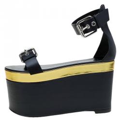 Pre Owned صندل جوسيبي زانوتي جلد أسود بحزام للكاحل نعل سميك مقاس 36