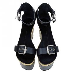 Pre Owned صندل جوسيبي زانوتي جلد أسود بحزام للكاحل نعل سميك مقاس 36