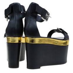 Pre Owned صندل جوسيبي زانوتي جلد أسود بحزام للكاحل نعل سميك مقاس 36