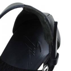 Pre Owned صندل جوسيبي زانوتي جلد أسود بحزام للكاحل نعل سميك مقاس 36