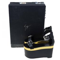 Pre Owned صندل جوسيبي زانوتي جلد أسود بحزام للكاحل نعل سميك مقاس 36