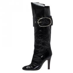مملوكة مسبقًا بوت للركبة جوسيبي زانوتي جلد أسود لامع مقاس 36