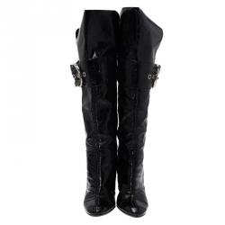 مملوكة مسبقًا بوت للركبة جوسيبي زانوتي جلد أسود لامع مقاس 36