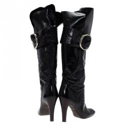 مملوكة مسبقًا بوت للركبة جوسيبي زانوتي جلد أسود لامع مقاس 36