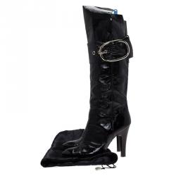 مملوكة مسبقًا بوت للركبة جوسيبي زانوتي جلد أسود لامع مقاس 36