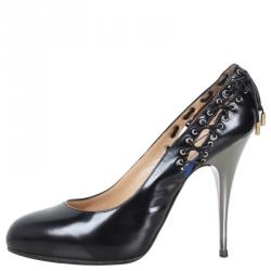 Pre Owned Giuseppe Zanotti Black Leather Lace Up Pumps Size 39.5