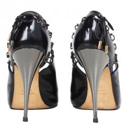 Pre Owned Giuseppe Zanotti Black Leather Lace Up Pumps Size 39.5