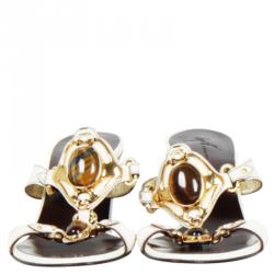 مملوكة مسبقًا صندل سلايد جوسيبي زانوتي جلد مزخرف أبيض مقاس 38.5