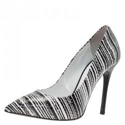 مملوكة مسبقًا Giuseppe Zanotti Black and White Striped Python Embossed Leather Pumps Size 36.5