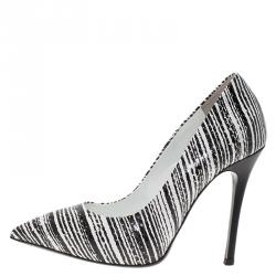 مملوكة مسبقًا Giuseppe Zanotti Black and White Striped Python Embossed Leather Pumps Size 36.5