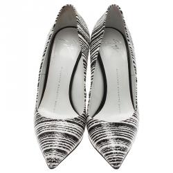 مملوكة مسبقًا Giuseppe Zanotti Black and White Striped Python Embossed Leather Pumps Size 36.5