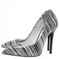 مملوكة مسبقًا Giuseppe Zanotti Black and White Striped Python Embossed Leather Pumps Size 36.5