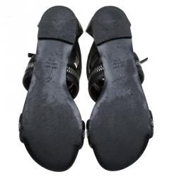 مملوكة مسبقًا صندل فلات جوسيبي زانوتي غلادياتور جلد أسود بسحاب مزين مقاس 37.5