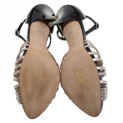 Pre Owned Giuseppe Zanotti Black and Gold Knotted Leather Ankle Strap Sandals Size 39