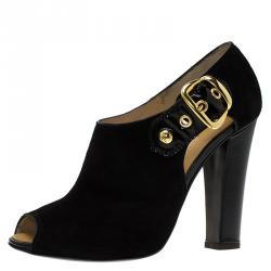 Pre Owned حذاء بوت للكاحل جوسيبي زانوتي مقدمة مفتوحة بأبزيم سويدي أسود مقاس 38