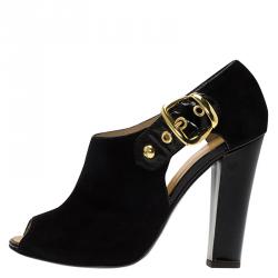 Pre Owned حذاء بوت للكاحل جوسيبي زانوتي مقدمة مفتوحة بأبزيم سويدي أسود مقاس 38