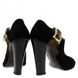 Pre Owned حذاء بوت للكاحل جوسيبي زانوتي مقدمة مفتوحة بأبزيم سويدي أسود مقاس 38