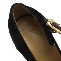 Pre Owned حذاء بوت للكاحل جوسيبي زانوتي مقدمة مفتوحة بأبزيم سويدي أسود مقاس 38