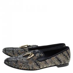 Pre Owned Giuseppe Zanotti Black Swarovski Crystal Embellished Loafers Size 38.5