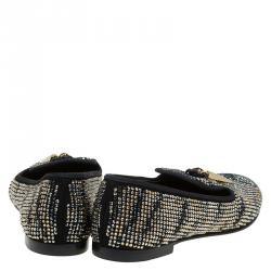 Pre Owned Giuseppe Zanotti Black Swarovski Crystal Embellished Loafers Size 38.5