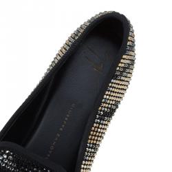 Pre Owned Giuseppe Zanotti Black Swarovski Crystal Embellished Loafers Size 38.5