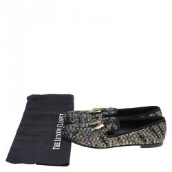 Pre Owned Giuseppe Zanotti Black Swarovski Crystal Embellished Loafers Size 38.5