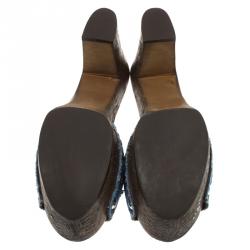 Pre Owned Giuseppe Zanotti Blue Canvas Eagle Embellished Saboot Platform Slides Size 41