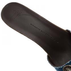 Pre Owned Giuseppe Zanotti Blue Canvas Eagle Embellished Saboot Platform Slides Size 41